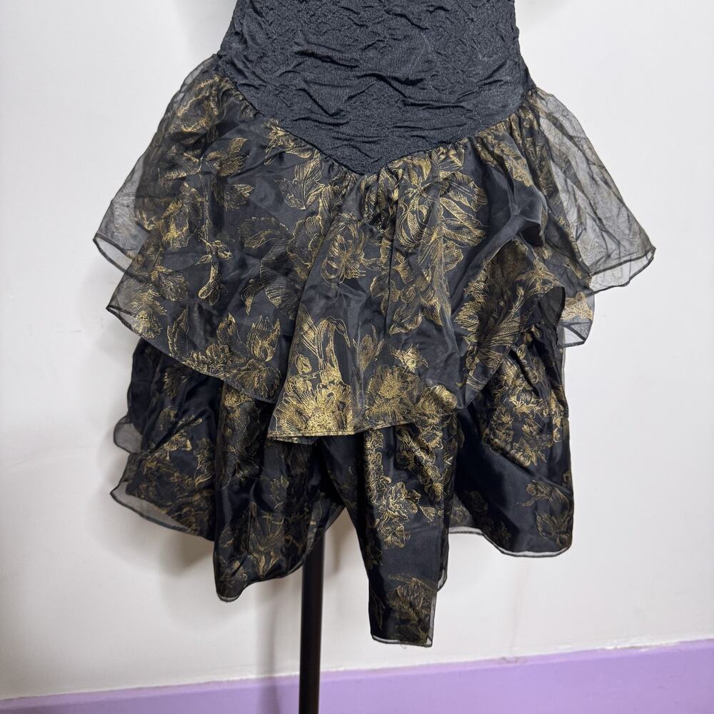 Vintage 80s Black Lace Tulle Party Girl Prom Dress • Fairy Formal Betsey Cyndi M - Picture 5 of 9